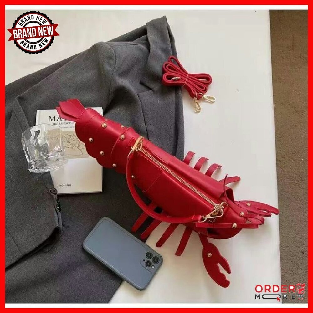 3D Lobster Crossbody Bag PU Leather Detachable Strap Spacious Compartment - Picture 6 of 7